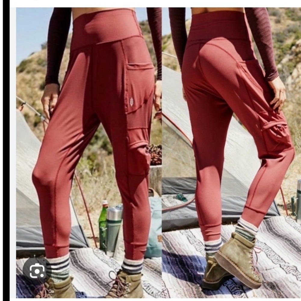 Free People FP Movement Take A Hike Harem Cargo Joggers Red OB1105151 Size S